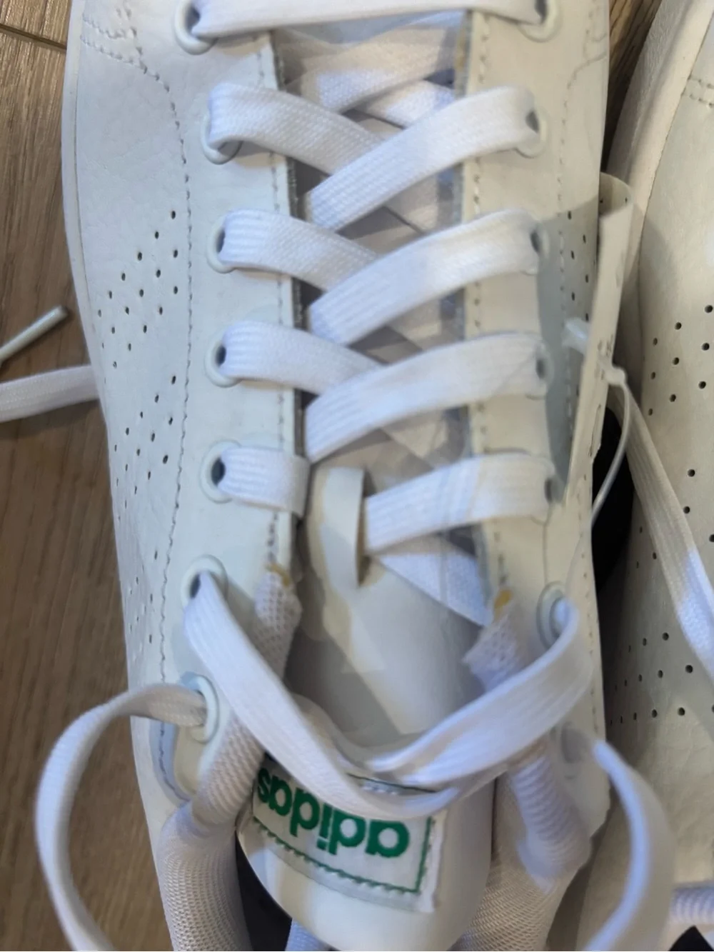 adidas White Leather Sneakers with Green Heel Accents